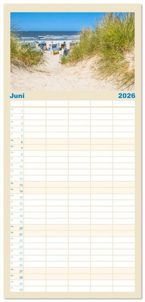 Produktbild: Familienplaner 2026 - Norderney Sehnsuchtskalender mit 5 Spalten (Wandkalender, 21 x 45 cm) CALVENDO