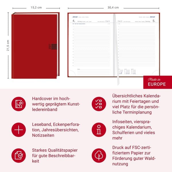 Produktbild: Tages-Cheftimer A5, rot 2027