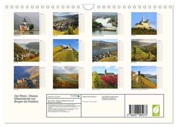 Produktbild: Der Rhein. Oberes Mittelrheintal von Bingen bis Koblenz (Wandkalender 2026 DIN A4 quer), CALVENDO Monatskalender