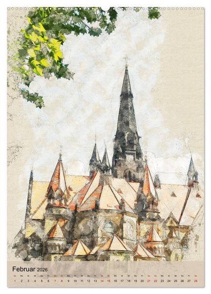 Produktbild: Dresden wie gemalt (Wandkalender 2026 DIN A2 hoch), CALVENDO Monatskalender