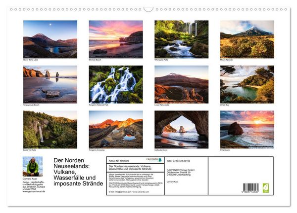 Produktbild: Der Norden Neuseelands: Vulkane, Wasserf&auml;lle und imposante Str&auml;nde (Wandkalender 2026 DIN A2 quer), CALVENDO Monatskalender