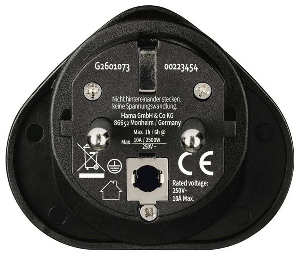 Produktbild: Hama 00223454 Reiseadapter Reiseadapter Typ E und F, 3-polig, universal, Welt nach Europa, Schwarz