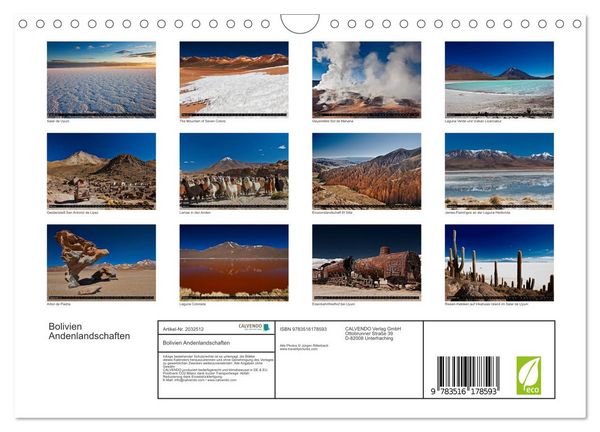 Produktbild: Bolivien Andenlandschaften (Wandkalender 2026 DIN A4 quer), CALVENDO Monatskalender