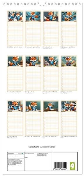 Produktbild: Familienplaner 2026 - Schlaufuchs - Abenteuer Schule mit 5 Spalten (Wandkalender, 21 x 45 cm) CALVENDO