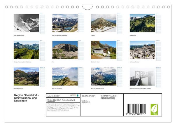 Produktbild: Region Oberstdorf - Kleinwalsertal und Nebelhorn (Wandkalender 2026 DIN A4 quer), CALVENDO Monatskalender