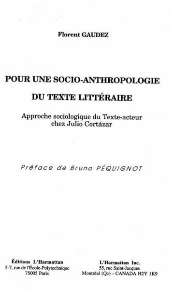 Produktbild: Pour une socio-anthropologie du texte litteraire