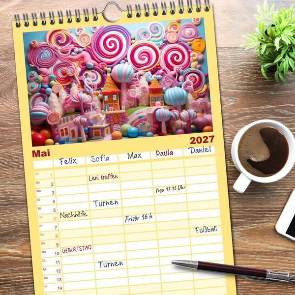 Produktbild: Familienplaner 2027 - Zuckertr&auml;ume im Candyland mit 5 Spalten (Wandkalender, 21 x 45 cm) CALVENDO