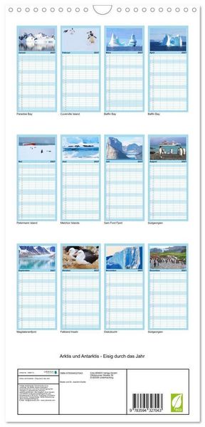 Produktbild: Familienplaner 2027 - Arktis und Antarktis - Eisig durch das Jahr mit 5 Spalten (Wandkalender, 21 x 45 cm) CALVENDO