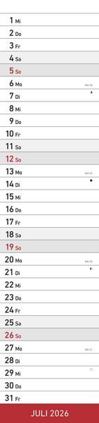 Produktbild: Streifenplaner XL ROT 2026 - Streifenkalender 15x64 cm - Wandplaner - Küchenkalender - schmales Design - eine Spalte - Langplaner