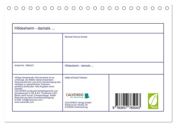 Produktbild: Hildesheim - damals ... (Tischkalender 2026 DIN A5 quer), CALVENDO Monatskalender