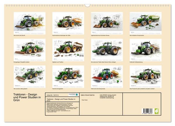 Produktbild: Traktoren - Design und Power Studien in Gr&uuml;n (Wandkalender 2026 DIN A2 quer), CALVENDO Monatskalender