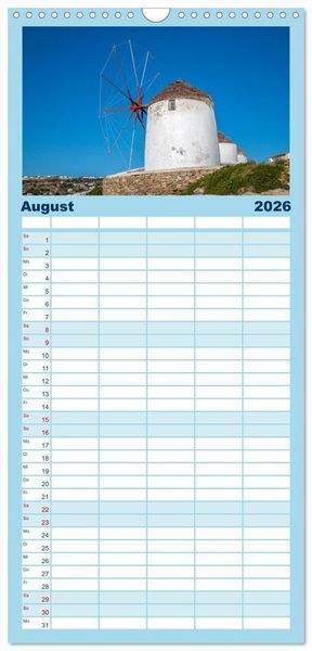 Produktbild: Familienplaner 2026 - Mykonos - Natur, Meer und wei&szlig;e W&auml;nde mit 5 Spalten (Wandkalender, 21 x 45 cm) CALVENDO