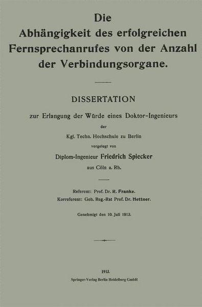 Produktbild: Die Abh&auml;ngigkeit des erfolgreichen Fernsprechanrufes von der Anzahl der Verbindungsorgane