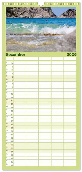 Produktbild: Familienplaner 2026 - Kefalonia Kleine Juwelen im Ionischen Meer mit 5 Spalten (Wandkalender, 21 x 45 cm) CALVENDO
