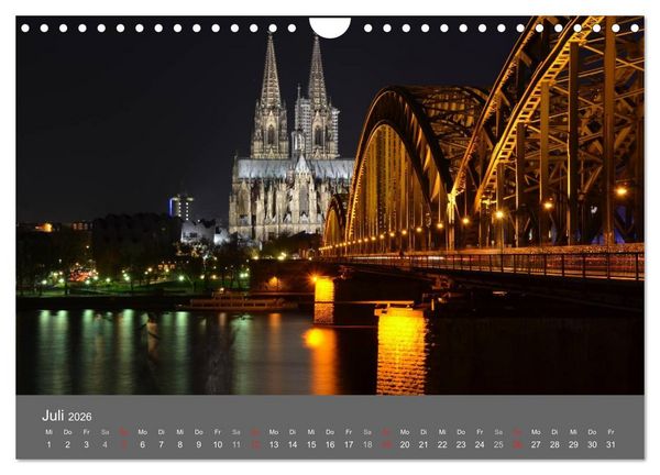 Produktbild: K&Ouml;LN BEI NACHT (Wandkalender 2026 DIN A4 quer), CALVENDO Monatskalender