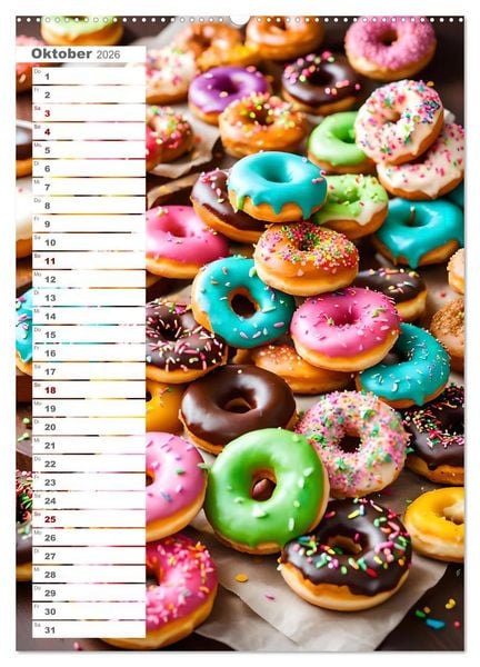 Produktbild: Donuts and Birthdays, s&uuml;&szlig;er Geburtstagskalender mit bunte KI Donuts (Wandkalender 2026 DIN A2 hoch), CALVENDO Monatskalender