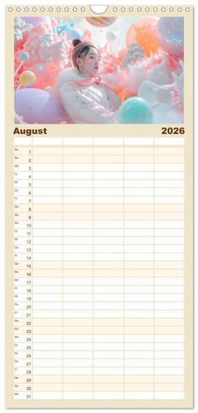 Produktbild: Familienplaner 2026 - Figuren in einer bunten Welt - Im Anime-Stil mit 5 Spalten (Wandkalender, 21 x 45 cm) CALVENDO