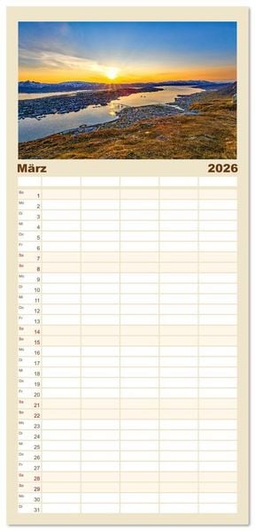 Produktbild: Familienplaner 2026 - Vom Nordkap zum S&uuml;dkap mit 5 Spalten (Wandkalender, 21 x 45 cm) CALVENDO