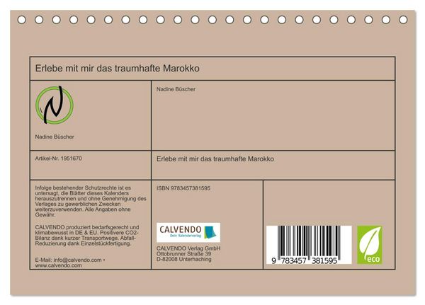 Produktbild: Erlebe mit mir das traumhafte Marokko (Tischkalender 2026 DIN A5 quer), CALVENDO Monatskalender