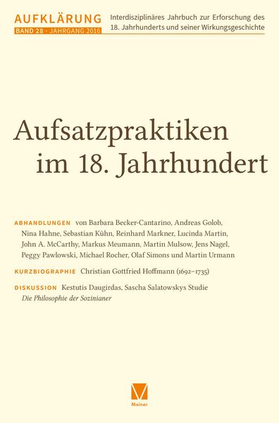 Produktbild: Aufkl&auml;rung, Band 28: Aufsatzpraktiken im 18. Jahrhundert