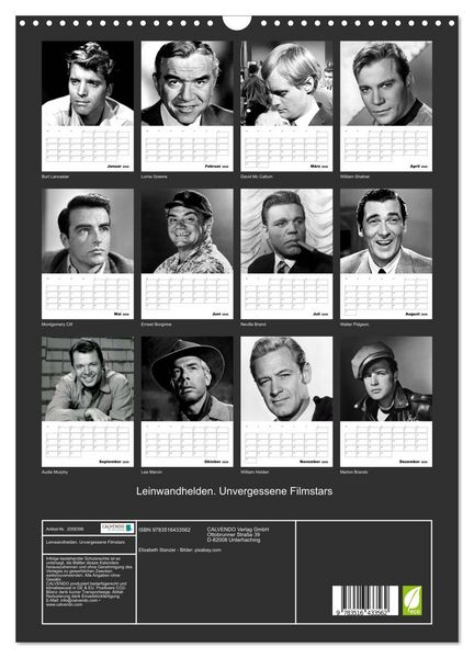 Produktbild: Leinwandhelden. Unvergessene Filmstars (Wandkalender 2026 DIN A3 hoch), CALVENDO Monatskalender
