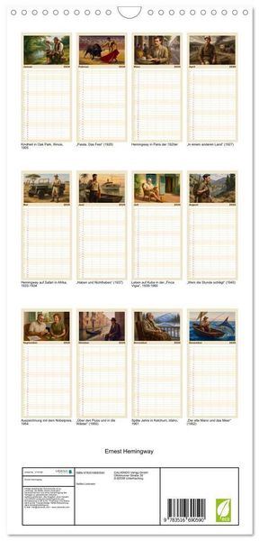 Produktbild: Familienplaner 2026 - Ernest Hemingway mit 5 Spalten (Wandkalender, 21 x 45 cm) CALVENDO