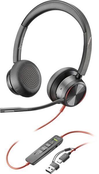 HP Poly Blackwire 8225 On Ear Headset kabelgebunden Stereo Schwarz Noise Cancelling Headset, Lautstärkeregelung, Mikrofo