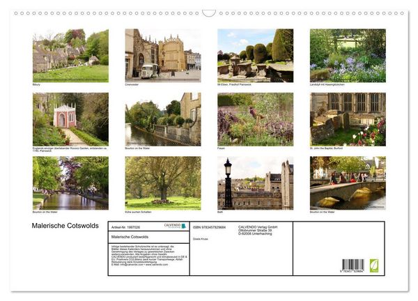 Produktbild: Malerische Cotswolds (Wandkalender 2026 DIN A2 quer), CALVENDO Monatskalender