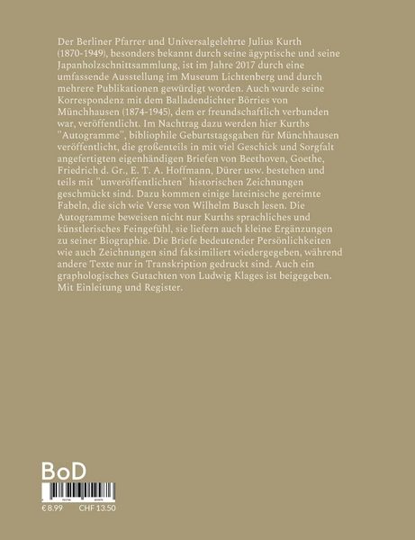 Produktbild: Julius Kurth (1870-1949): "Autogramme" und Fabulae f&uuml;r B&ouml;rries Frhr. von M&uuml;nchhausen