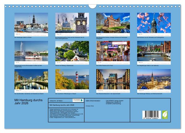 Produktbild: Mit Hamburg durchs Jahr 2026 (Wandkalender 2026 DIN A3 quer), CALVENDO Monatskalender