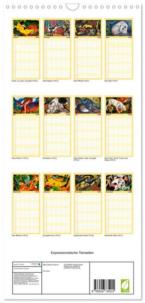 Produktbild: Familienplaner 2026 - Expressionistische Tierwelten mit 5 Spalten (Wandkalender, 21 x 45 cm) CALVENDO