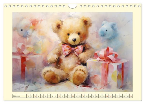 Produktbild: Teddyb&auml;r Romantik. Vertr&auml;umte Aquarelle von lieblichen B&auml;ren (Wandkalender 2026 DIN A4 quer), CALVENDO Monatskalender