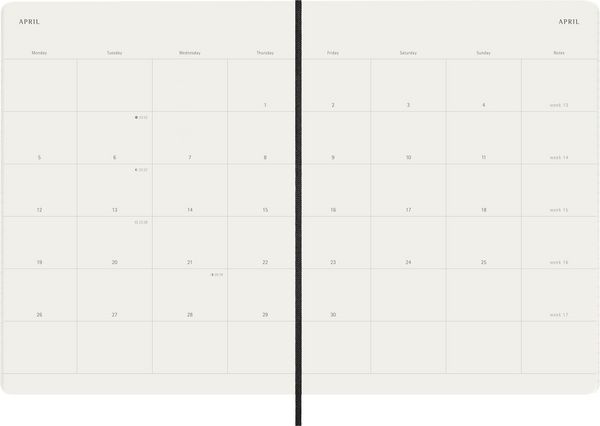 Produktbild: Moleskine 12 Monate Monatsnotizkalender 2027, XL, 1 Mo = 2 Seiten, Linierte Seiten, Weicher Einband, Schwarz