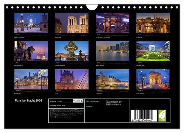 Produktbild: Paris bei Nacht 2026 (Wandkalender 2026 DIN A4 quer), CALVENDO Monatskalender