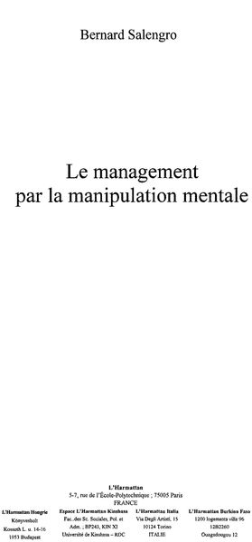 Produktbild: Management par la manipulationmentale