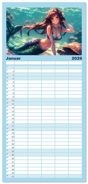 Produktbild: Familienplaner 2026 - Meerjungfrauen - geheimnisvolle Sch&ouml;nheiten des Meeres mit 5 Spalten (Wandkalender, 21 x 45 cm) CALVENDO