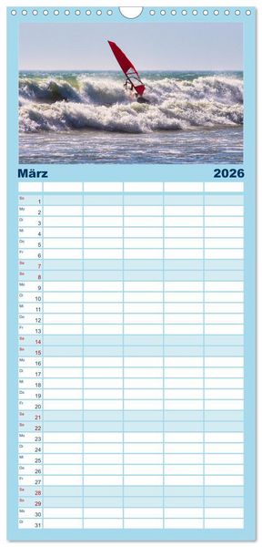 Produktbild: Familienplaner 2026 - Spektakul&auml;res Wellen- und Windsurfen mit 5 Spalten (Wandkalender, 21 x 45 cm) CALVENDO