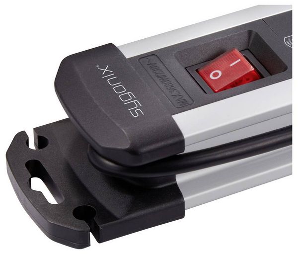 Produktbild: Sygonix SY-6807134 &Uuml;berspannungsschutz-Steckdosenleiste 8fach Schwarz, Silber Schutzkontakt 1 St.