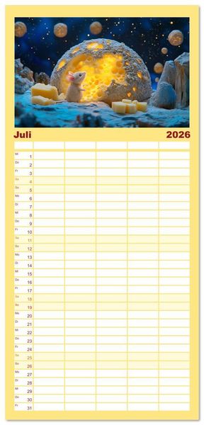 Produktbild: Familienplaner 2026 - M&auml;use w&uuml;rden K&auml;se kaufen mit 5 Spalten (Wandkalender, 21 x 45 cm) CALVENDO