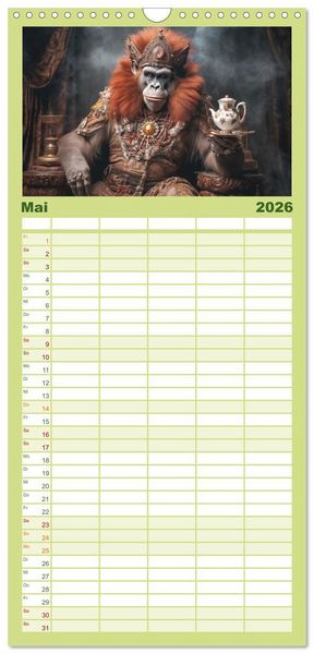 Produktbild: Familienplaner 2026 - Tierisch - K&ouml;niglich mit 5 Spalten (Wandkalender, 21 x 45 cm) CALVENDO