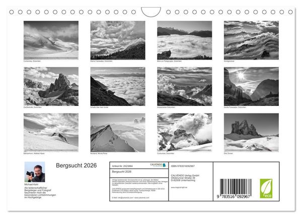 Produktbild: Bergsucht 2026 (Wandkalender 2026 DIN A4 quer), CALVENDO Monatskalender