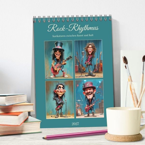 Produktbild: Rock-Rhythmus. Karikaturen zwischen Kunst und Kult (Tischkalender 2027 DIN A5 hoch), CALVENDO Monatskalender
