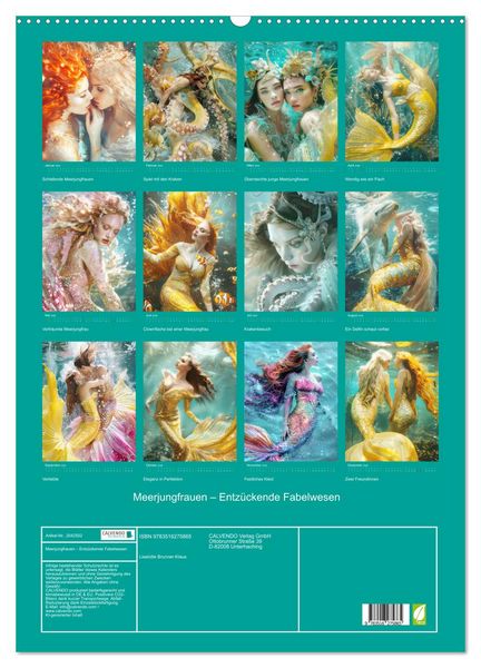 Produktbild: Meerjungfrauen &ndash; Entz&uuml;ckende Fabelwesen (Wandkalender 2026 DIN A2 hoch), CALVENDO Monatskalender