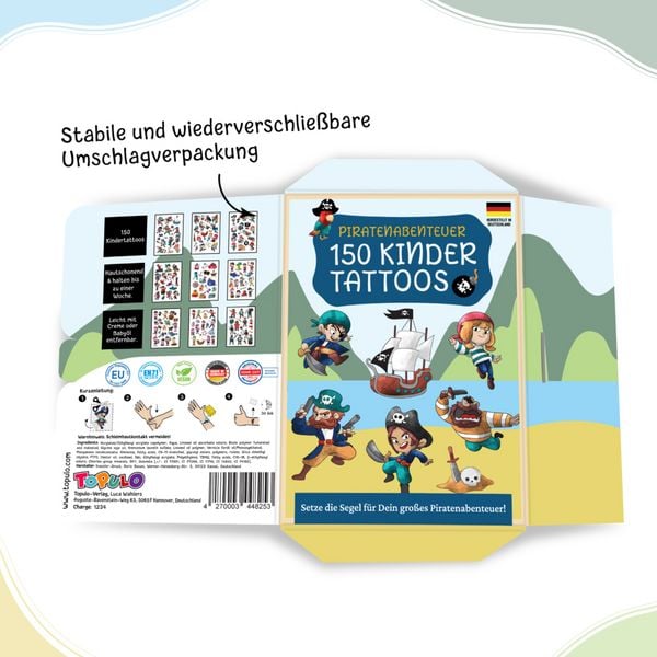 Produktbild: 150 hautfreundliche Kindertattoos &ndash; Thema: Piratenabenteuer