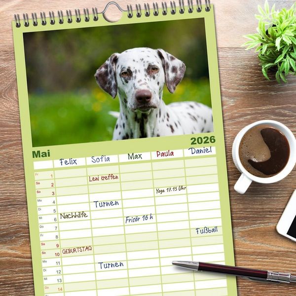 Produktbild: Familienplaner 2026 - Dalmatiner mit 5 Spalten (Wandkalender, 21 x 45 cm) CALVENDO