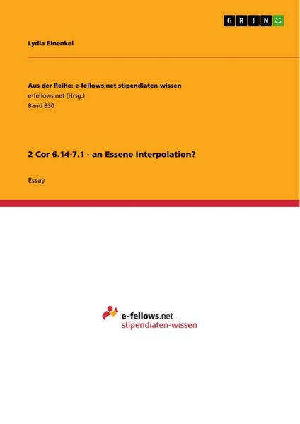 Produktbild: 2 Cor 6.14-7.1 - an Essene Interpolation?
