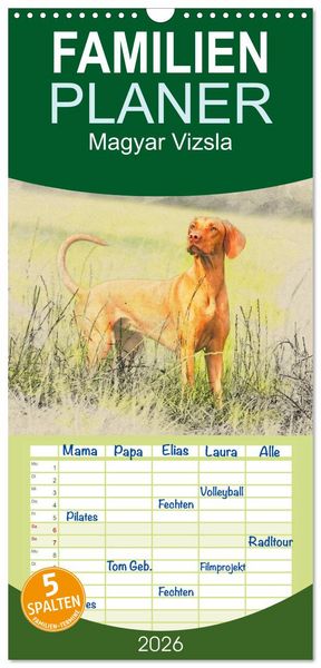 Produktbild: Familienplaner 2026 - Magyar Vizsla 2026 mit 5 Spalten (Wandkalender, 21 x 45 cm) CALVENDO