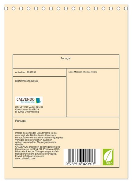 Produktbild: Portugal (Tischkalender 2026 DIN A5 hoch), CALVENDO Monatskalender