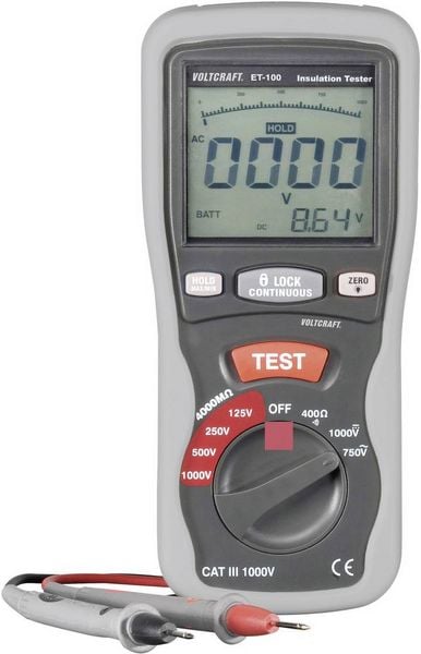 Produktbild: VOLTCRAFT ET-100 Isolationsmessger&auml;t 125 V, 250 V, 500 V, 1000V 400 MΩ