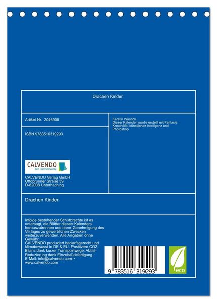 Produktbild: Drachen Kinder (Tischkalender 2026 DIN A5 hoch), CALVENDO Monatskalender